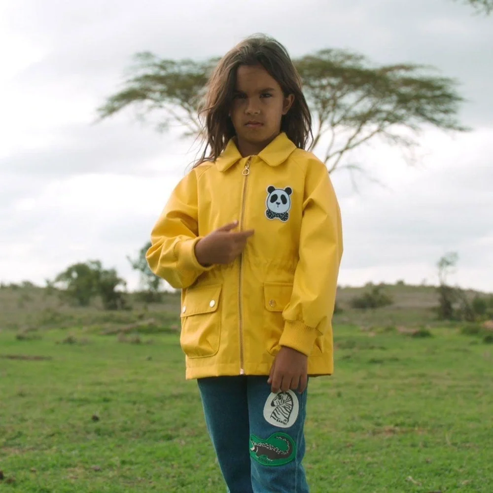 Mini Rodini Yellow Kids Jacket with Panda Patch